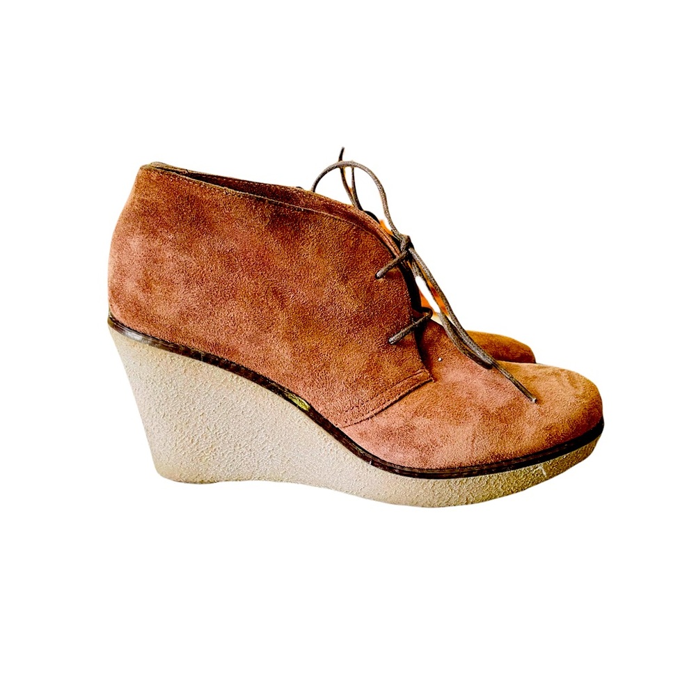Andre Assous Womens Pepper Brown Suede Wedge Ankle Boots Sz 39 / 8.5 Lac…